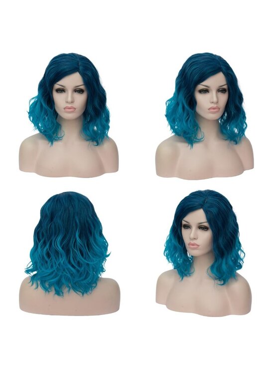 Women Ombre Blue Heat Resistant Wavy Curly Cosplay Halloween Bob Party Wig main image 6